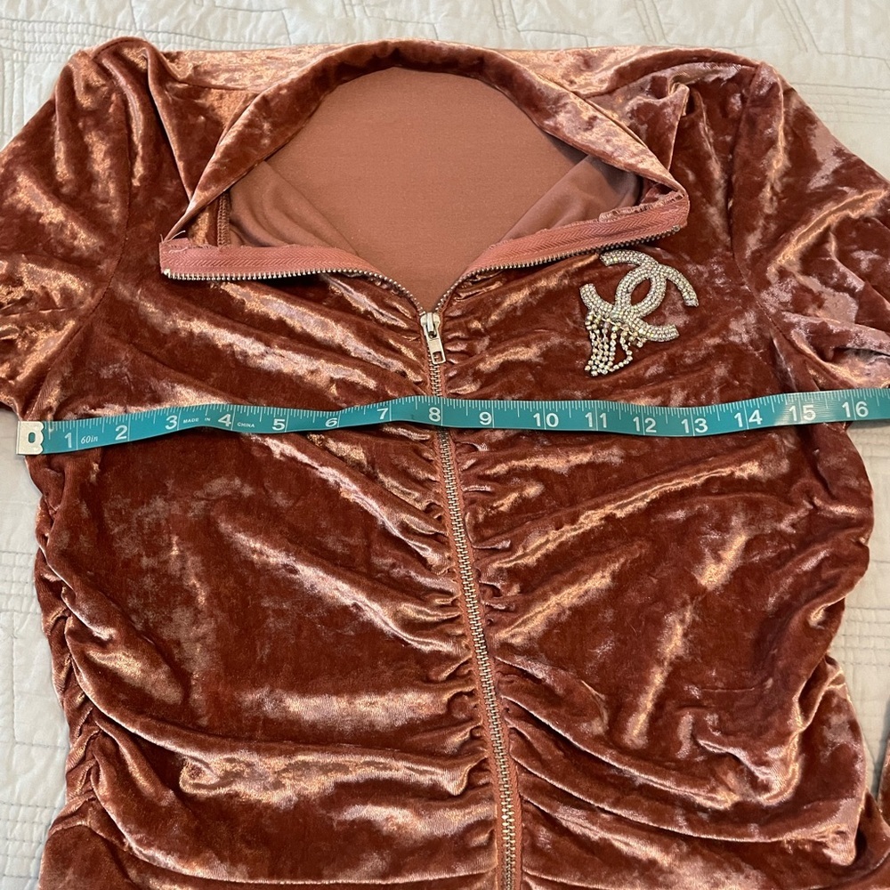 Velvet Zip-Front Jacket with Crystal CC Logo - unbranded - Picture 5 of 5
